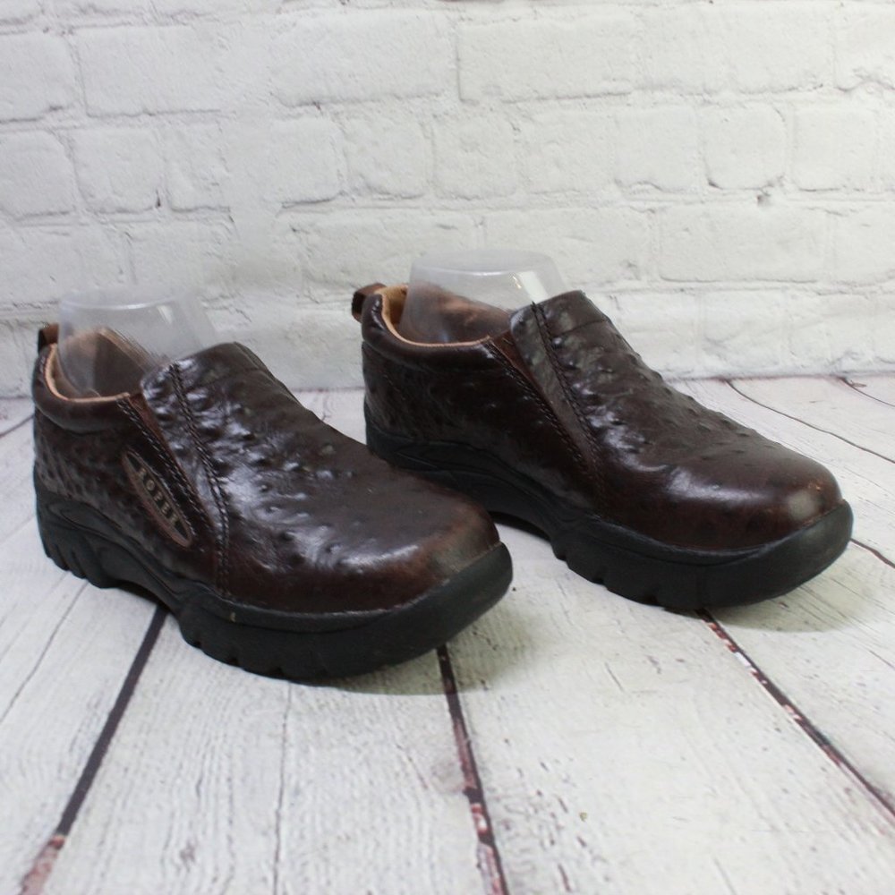 Roper Performance Brown Ostrich Leather Slip On Comfort Loafer Shoes Size 7 - Picture 3 of 9